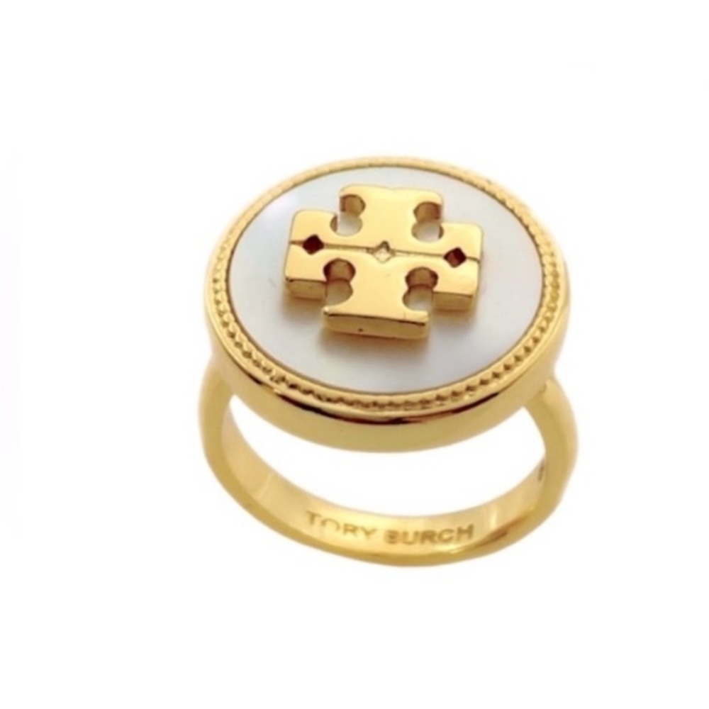 Tory Burch Logo Mother of Pearl Ring 8